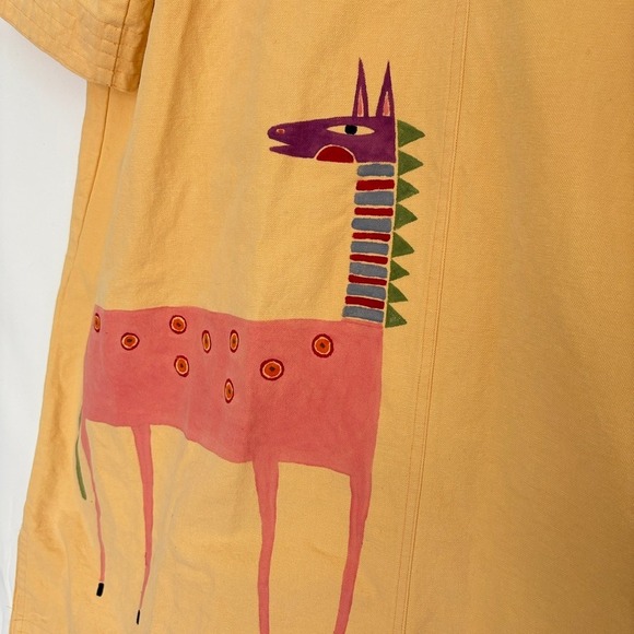 Handmade Painted Horse Art to Wear Yellow Trench coat parka Oversize 100% Cotton - Picture 6 of 9